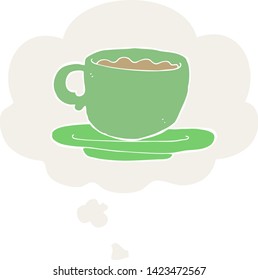 taza de té con burbuja de pensamiento en estilo retro
