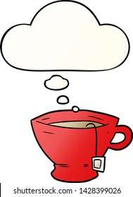 cartoon cup of tea with thought bubble in smooth gradient style