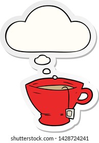 cartoon cup of tea with thought bubble as a printed sticker