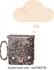 Cartoontasse mit Gedankenblase in brüchiger Retro-strukturierter Form