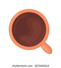 vista superior de la copa de dibujos animados. Mugre naranja con té o café caliente, ilustración vectorial aislada en fondo blanco