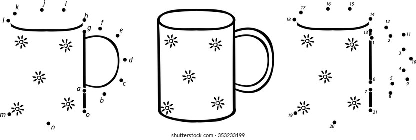 Cartoon cup. Vector illustration. Coloring and dot to dot educational game for kids