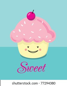 cartoon cupcake with berry