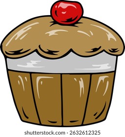 Cupcake de dibujos animados con Ilustración vectorial de cobertura de cereza