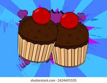 Cartoon Cupcake, Comic Muffin. Retro Vektor Comics Pop Art Design.