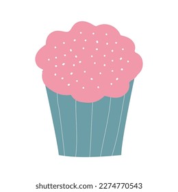 Cartoon cupcake with cream on a white background. Hand drawn illustration in the Scandinavian style