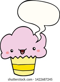 cartoon cupcake with face with speech bubble