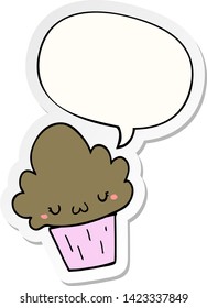 cartoon cupcake with face with speech bubble sticker