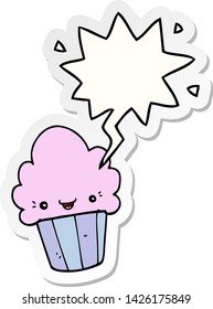 cartoon cupcake with face with speech bubble sticker