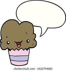 cartoon cupcake with face with speech bubble