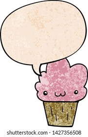 Cartoon-Cupcakes mit Gesicht mit Sprachblase im Retro-Stil