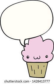Cartoon-Cupcakes mit Gesicht und Sprechblase