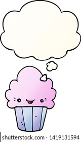 quequito de dibujos animados con cara con burbuja de pensamiento en un estilo de gradiente suave