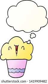 cartoon cupcake with face with thought bubble in smooth gradient style