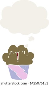 cartoon cupcake with face with thought bubble in retro style