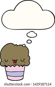 cartoon cupcake with face with thought bubble