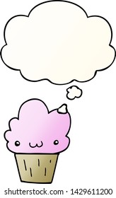 cartoon cupcake with face with thought bubble in smooth gradient style