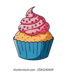 Cartoon cupcake icon vector illustration. Cute cupcake design with frosting and sprinkles, perfect for dessert, bakery, or sweet themed graphics.