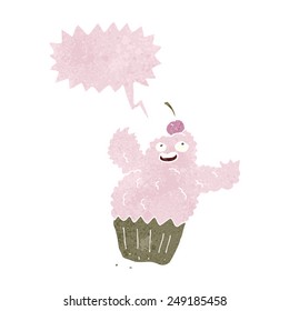 cartoon cupcake monster with speech bubble