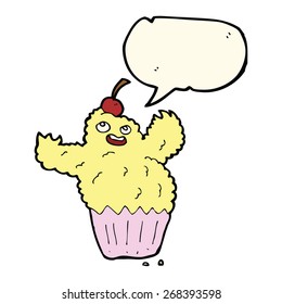 cartoon cupcake monster with speech bubble