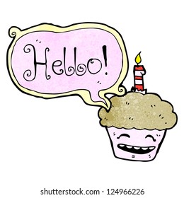 cartoon cupcake saying hello