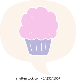 cartoon cupcake with speech bubble in retro style