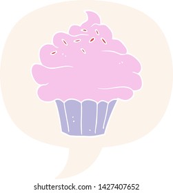 cartoon cupcake with speech bubble in retro style