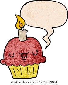 Cartoon Cupcake mit Sprachblase im Retro-Stil
