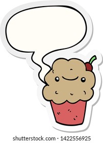 cartoon cupcake with speech bubble sticker