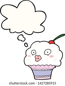 cartoon cupcake with thought bubble