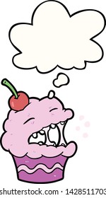quequito de dibujos animados con burbuja de pensamientos