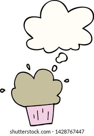 quequito de dibujos animados con burbuja de pensamientos