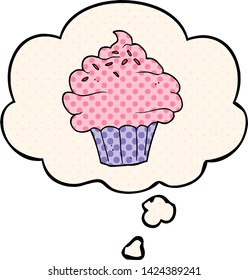 Cartoon-Cupcake mit Gedankenblase im Comicstil