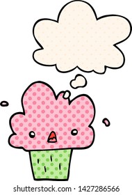 Cartoon-Cupcake mit Gedankenblase im Comicstil
