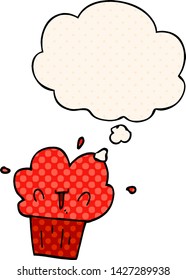 cartoon cupcake with thought bubble in comic book style