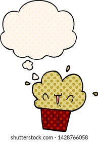 cartoon cupcake with thought bubble in comic book style