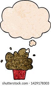 cartoon cupcake with thought bubble in grunge texture style