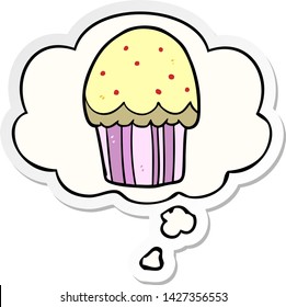 cartoon cupcake with thought bubble as a printed sticker