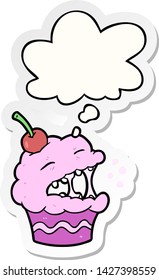 quequito de dibujos animados con burbuja de pensamiento como pegatina impresa