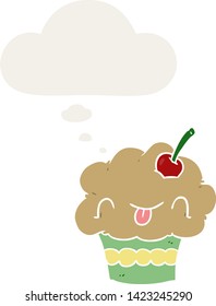 cartoon cupcake with thought bubble in retro style