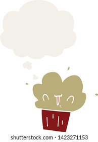 Cartoon Cupcake mit Gedankenblase im Retro-Stil