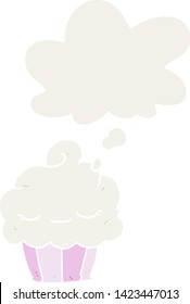 cartoon cupcake with thought bubble in retro style