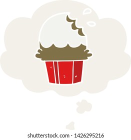 cartoon cupcake with thought bubble in retro style