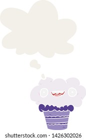 cartoon cupcake with thought bubble in retro style