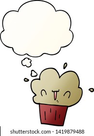 Cartoon-Cupcake mit Gedankenblase in glattem Farbverlauf-Stil