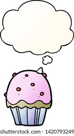 cartoon cupcake with thought bubble in smooth gradient style