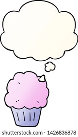 Cartoon-Cupcake mit Gedankenblase in glattem Farbverlauf-Stil