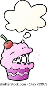 cartoon cupcake with thought bubble in smooth gradient style