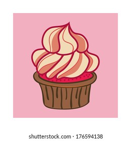 Cartoon cupcake. Vector Illustration.