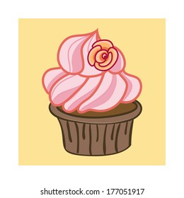 Cartoon cupcake. Vector Illustration.